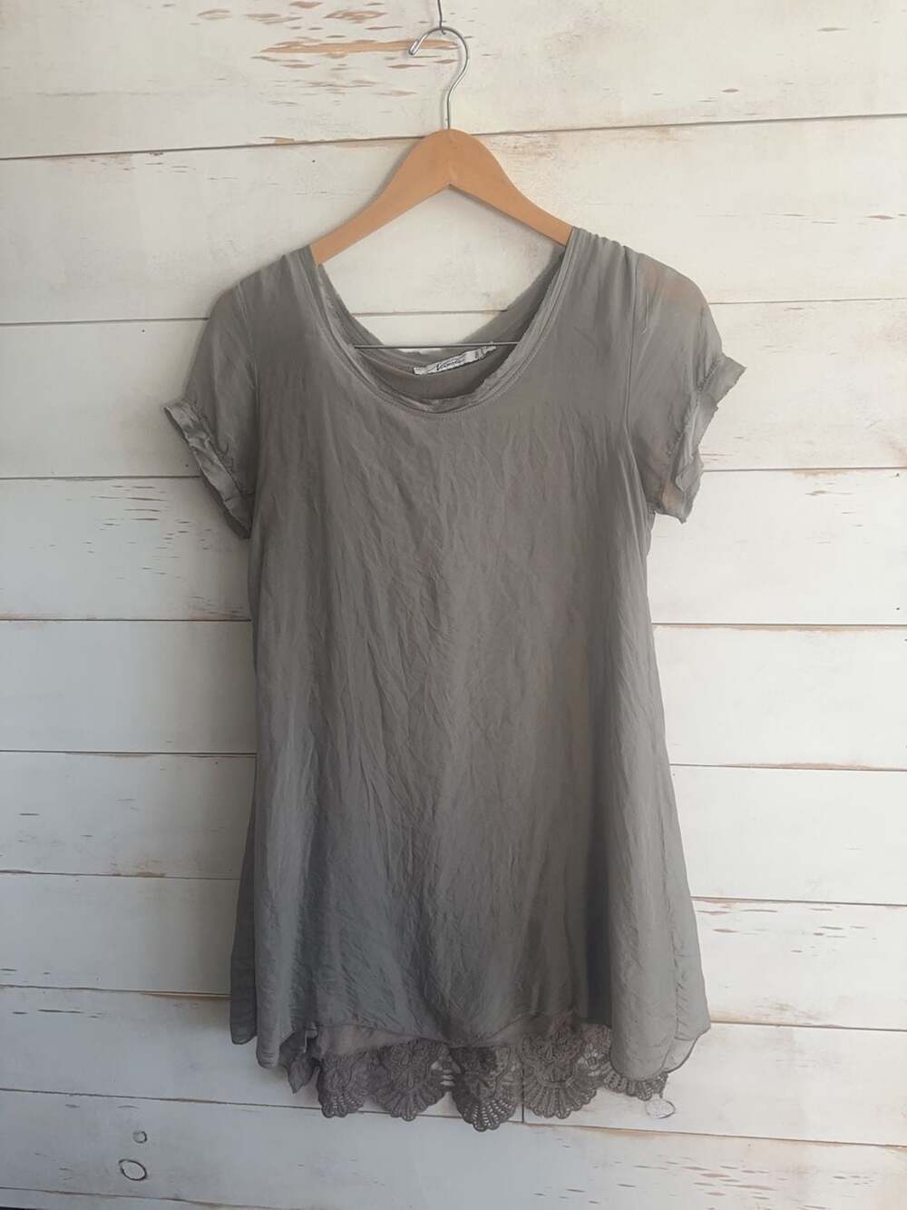 Vicolo Italy Silk Blend Lace Hem Tunic Top Size S